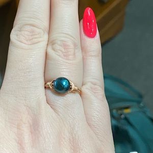 Teal Pearl rose gold filled size 8 ring